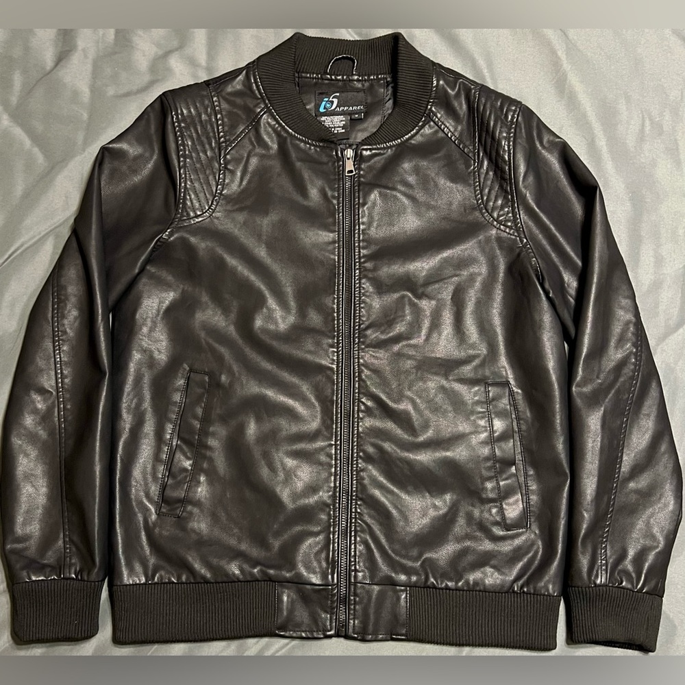 Men’s I-5 Apparel Faux Leather Bomber Jacket Size M